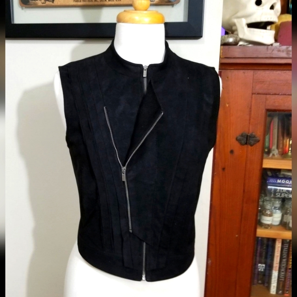 Double Breasted Double Zipper Micro Suede Vest by BCBG MAXAZRIA Medium